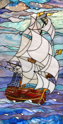 Tiffany Stained Glass Sailboat - studio mosaic Artmonument